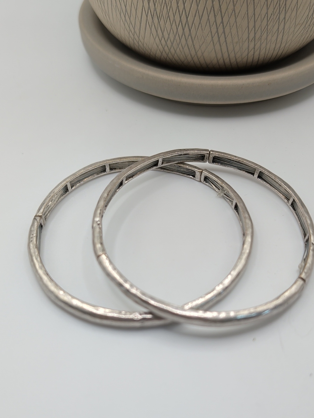 J. Jill Bangle Bracelet Set Stackable 2 Piece Silver Gunmetal Tone